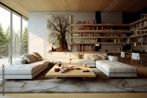 Modern living space with contemporary interior design. Generative AI