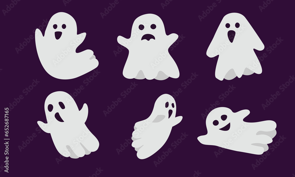 Ghost vector set. Halloween character. Halloween element clip art. Flat vector in cartoon style isolated on white background.
