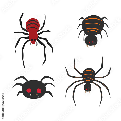 Poisonous spider vector set. Happy halloween clip art. Halloween character. Insect vector. Flat vector in cartoon style isolated on white background