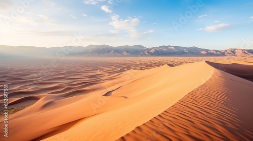 Aerial view of vast desert: endless sand dunes