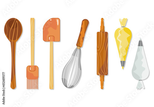Vector material illustration set bakery equipment bread kitchen utensils cute cartoon dark background.