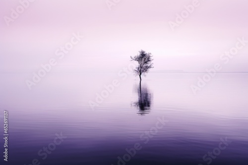 Purple and White Lake Minimalism in a negative artistic space. Visual abstract metaphor. Geometric shapes with gradients.