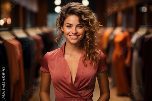 Customer Service Smile, Young Attractive Hispanic Cashier Assisting Shoppers, Confident Hispanic Clothing Store Owner Professional Portrait