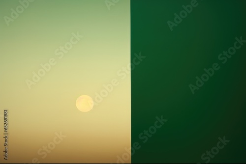 Green and White Sunset Minimalism in a negative artistic space. Visual abstract metaphor. Geometric shapes with gradients.