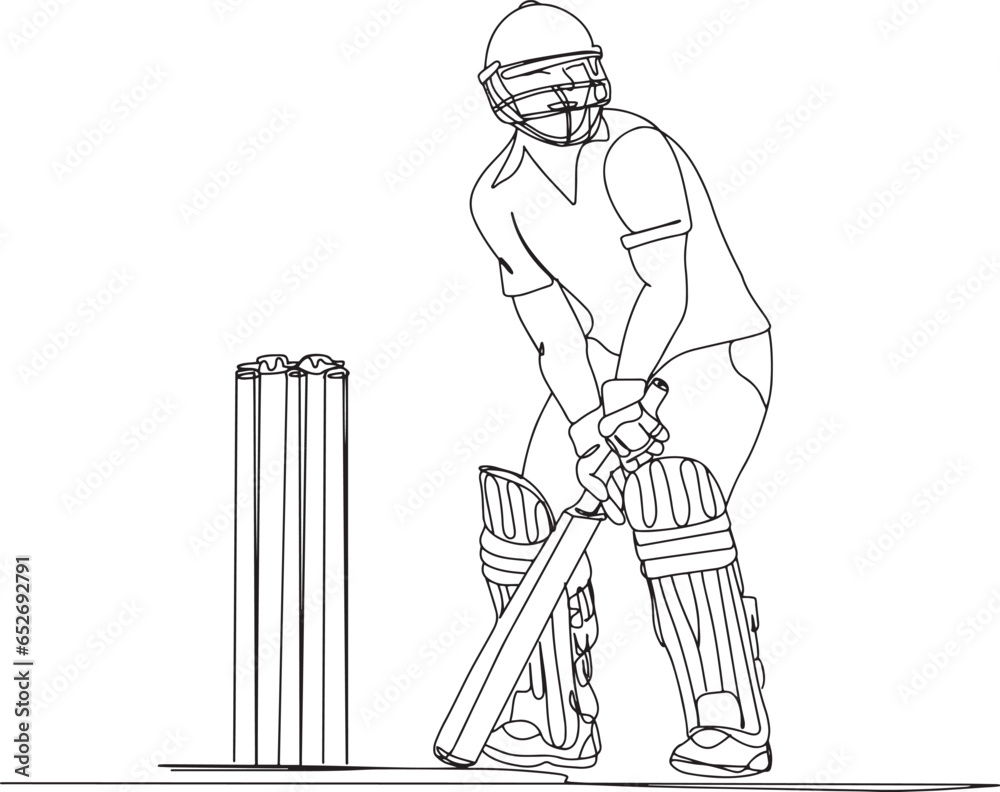 Outline Sketch Drawing of Perfect Cricket Batsman Stance Cricket