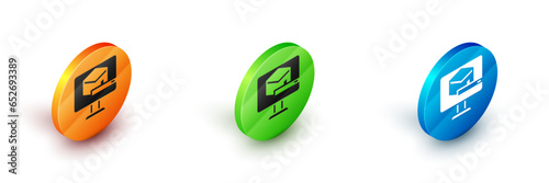 Isometric Kaaba mosque icon isolated on white background. Kaaba hajj Mecca pray pilgrimage Ramadan Islam muslim mosque. Circle button. Vector