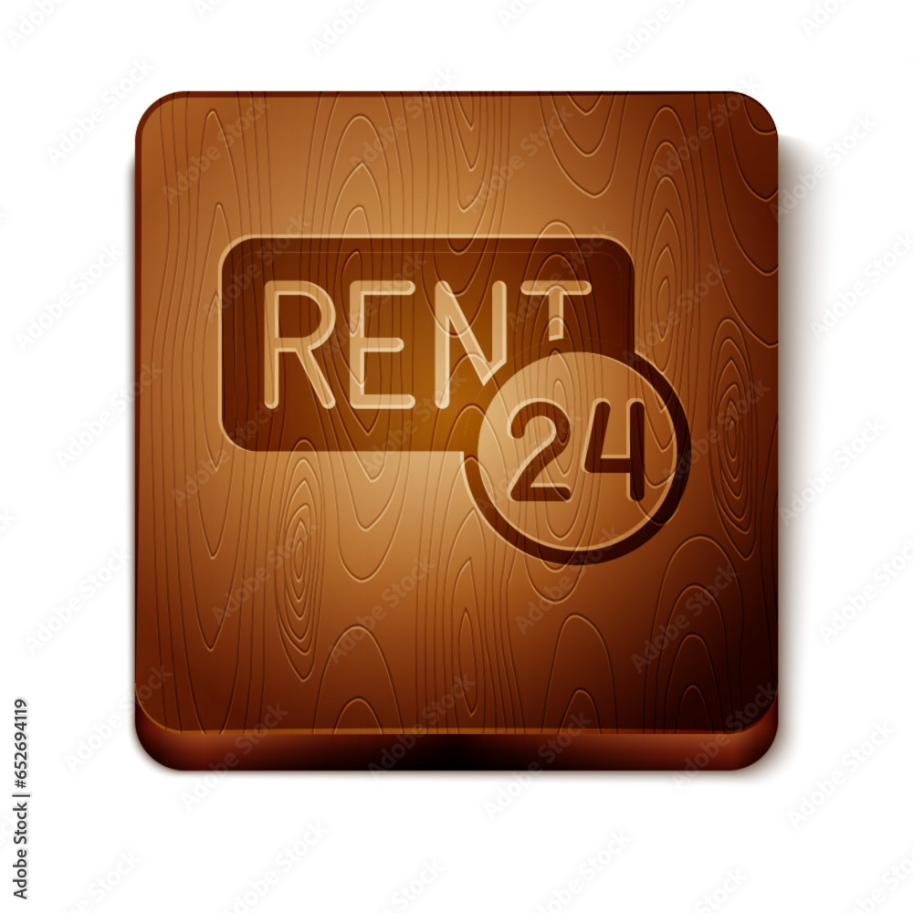 Brown Hanging sign with text Rent icon isolated on white background. Signboard with text For Rent. Wooden square button. Vector Brown Hanging sign with text Rent icon isolated on white background. Signboard with text For Rent. Wooden square button. Vector