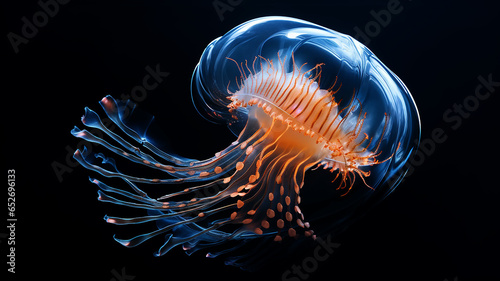 luminous fish transparent animal deep-sea creature fictional , light ocean depth, overlay layer isolated on black background