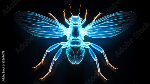 fantastic macro insect invented isolated on a black background, glowing transparent unusual creature generated
