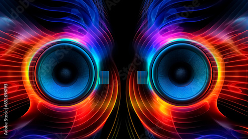 Abstract colorful sound speakers on a black background. Music concept. photo