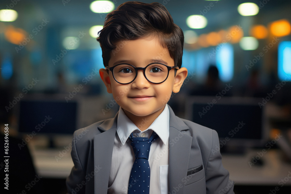 Fototapeta premium Indian little boy wearing suit and tie