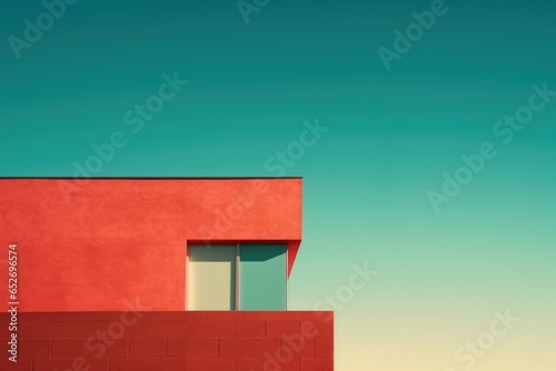 Red and Teal House Minimalism in a negative artistic space. Visual abstract metaphor. Geometric shapes with gradients.