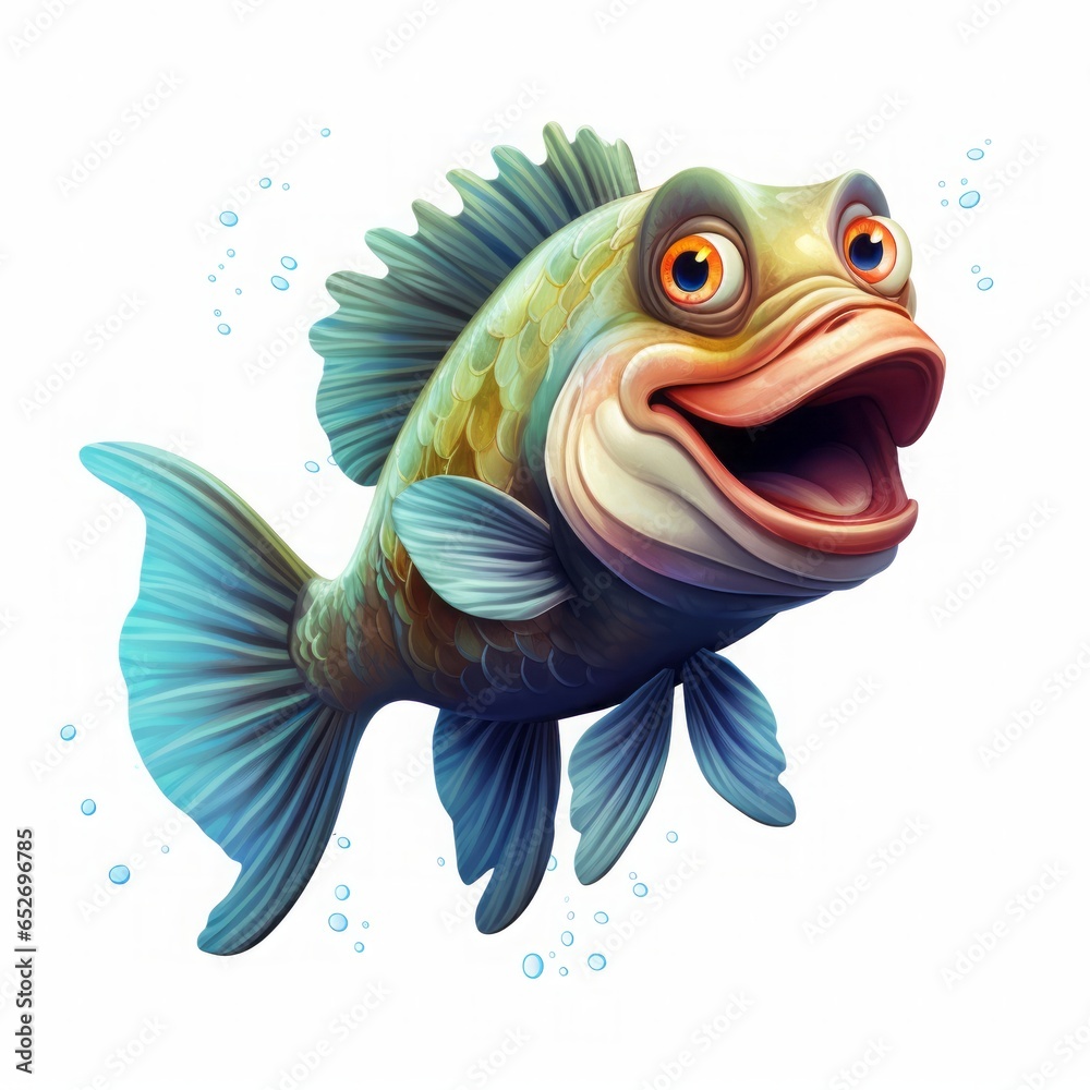 fish monster on a white background character. - obrazy, fototapety, plakaty 