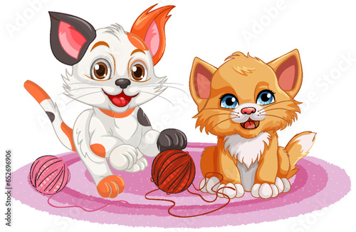 Two Kittens with Yarn Balls