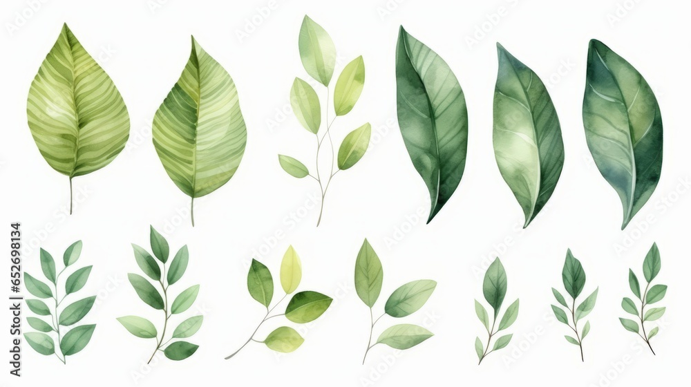 Naklejka premium Hand painted foliage pattern, seamless floral print with green leaves, watercolor illustration Collection isolated white background suitable for Wedding Invitation, wallpapers, textile or cover