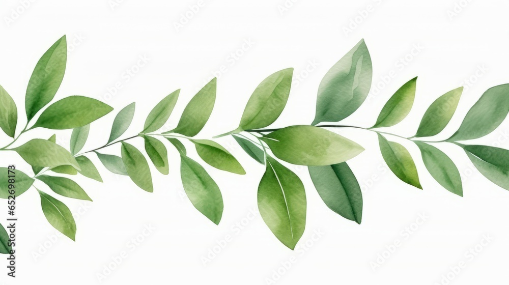 Obraz premium Hand painted foliage pattern, seamless floral print with green leaves, watercolor illustration Collection isolated white background suitable for Wedding Invitation, wallpapers, textile or cover