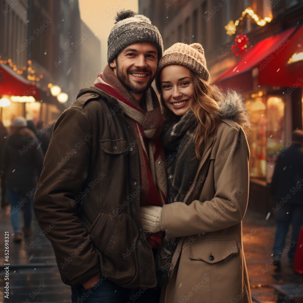 A couple smiling on Christmas day  