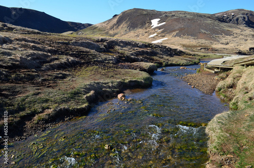 Geothermally Heated Stream in a Valley in Hveragerdi