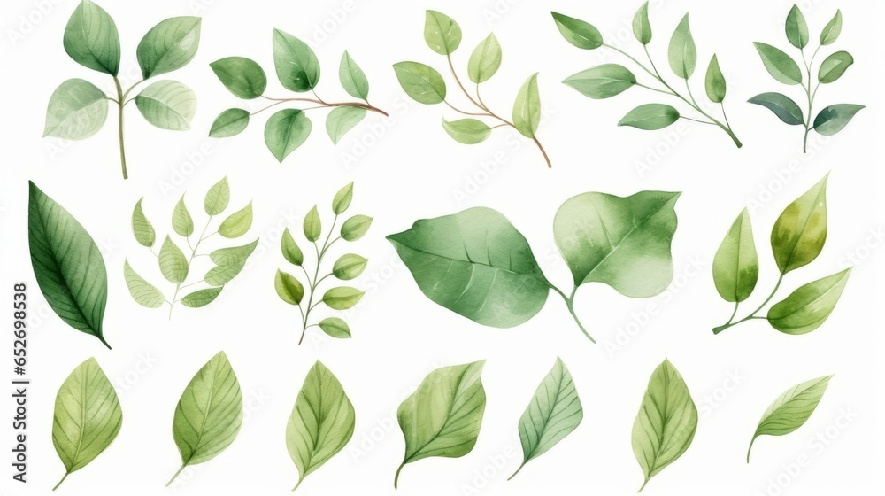 Naklejka premium Hand painted foliage pattern, seamless floral print with green leaves, watercolor illustration Collection isolated white background suitable for Wedding Invitation, wallpapers, textile or cover