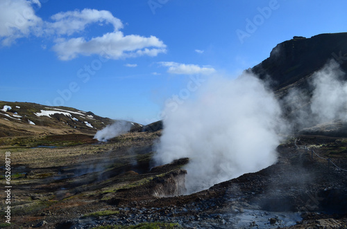 Active Geothermal Landscape with Hot Steam Rising