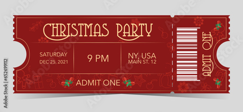 Christmas red party ticket for admit one