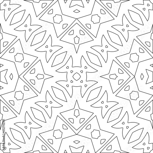 Black lines on white background. Wallpaper with figures from lines. Abstract geometric black and white pattern for web page  textures  card  poster  fabric  textile. Monochrome repeating design. 
