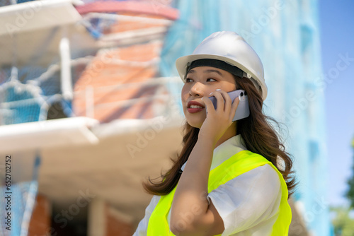 female architect having a phone call