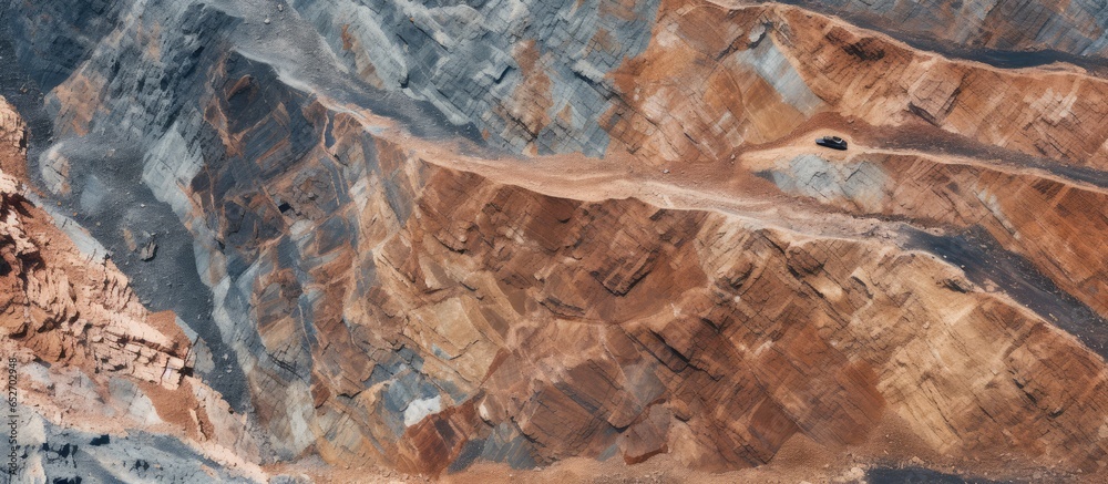 A drone shows Rosia Poieni open pit copper mine in Romania from above