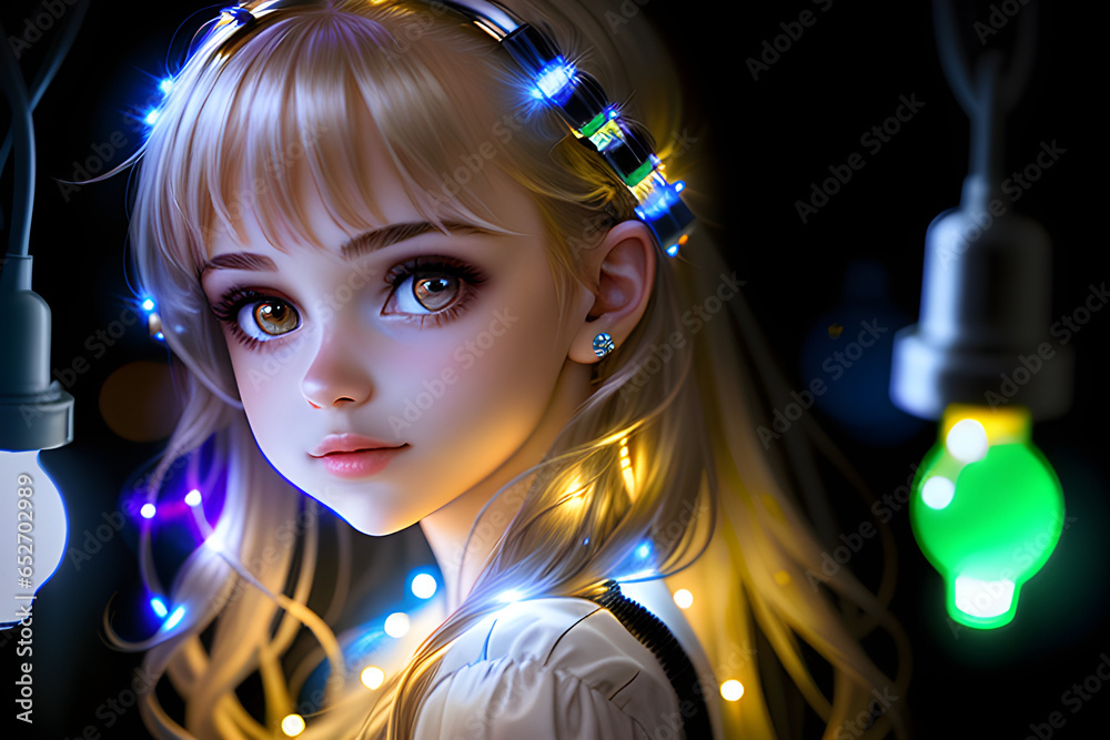 A beautiful girl in the dark. Generative AI
