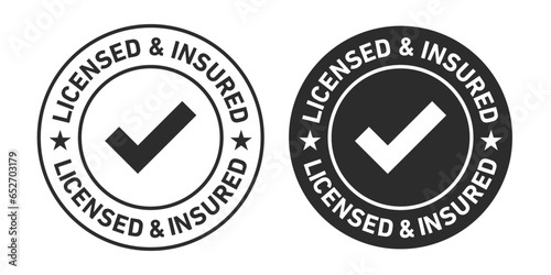 Licensed & Insured rounded vector symbol set on white background