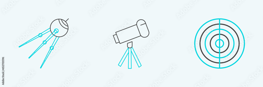 Set line Earth structure, Satellite and Telescope icon. Vector Set line Earth structure, Satellite and Telescope icon. Vector