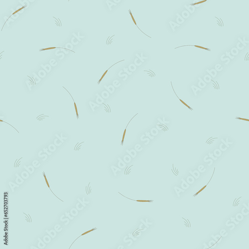 seamless pattern with wheat ear on mint background