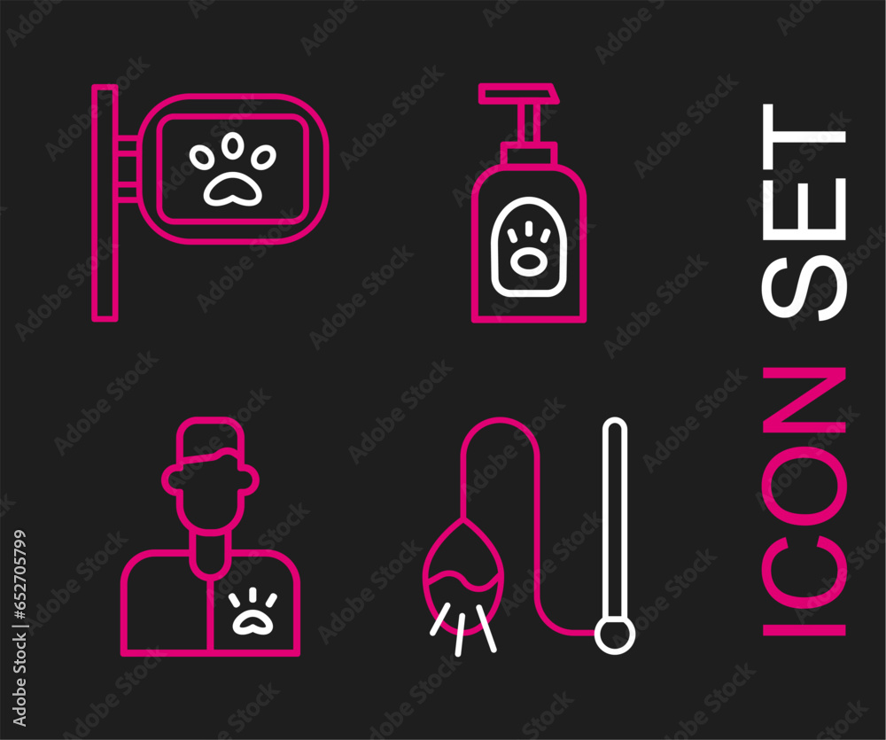 Set line Pet cat toy, Veterinarian doctor, shampoo and grooming icon. Vector Set line Pet cat toy, Veterinarian doctor, shampoo and grooming icon. Vector