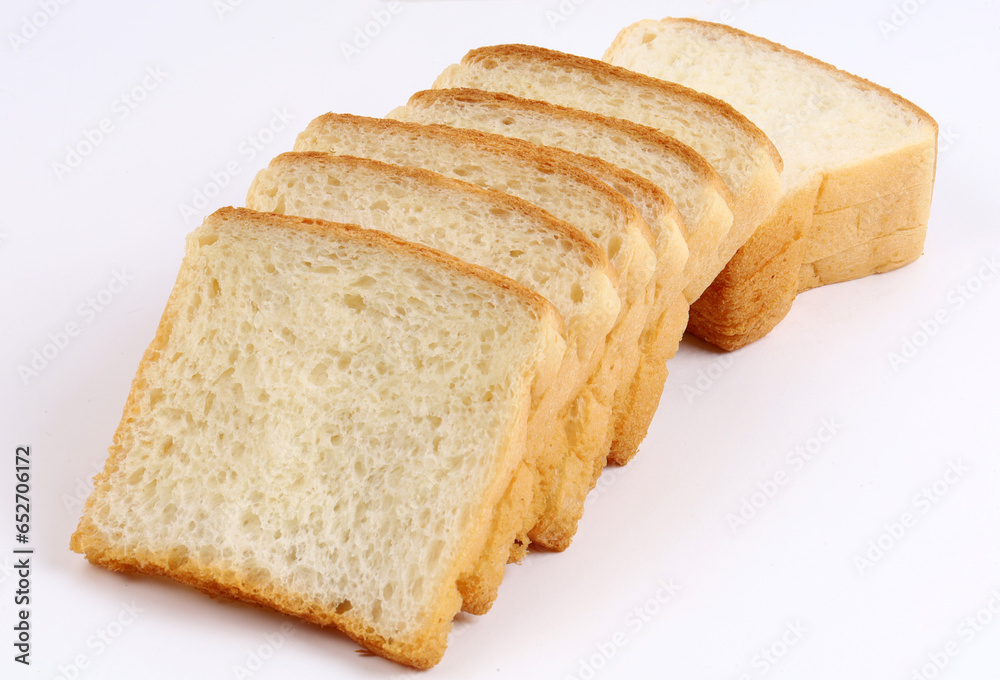 white sandwich bread on white background, new