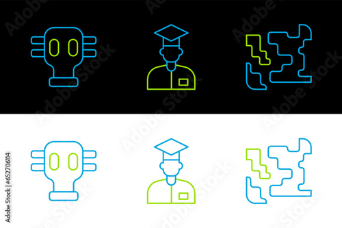 Set line Gaseous, mask and Laboratory assistant icon. Vector