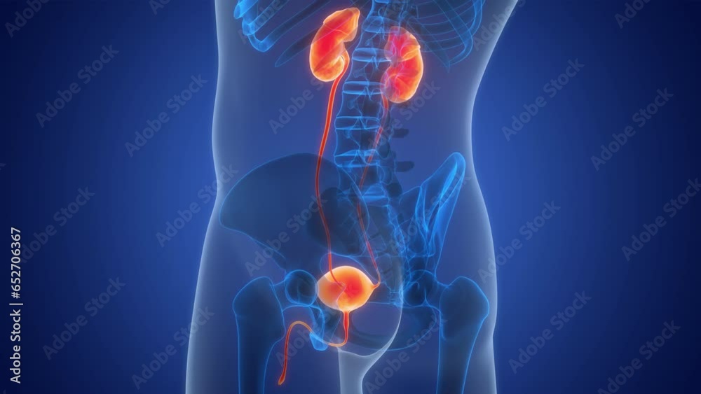 Human Urinary System kidneys with Bladder Anatomy Animation Concept Human Urinary System kidneys with Bladder Anatomy Animation Concept