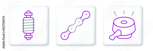 Set line Bicycle bell, suspension and chain icon. Vector