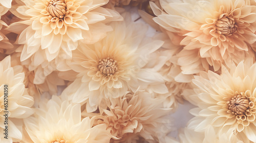 orange and yellow softpastel flowers autumn chrysanthemums and dahlias pastel background september realistic nature photo