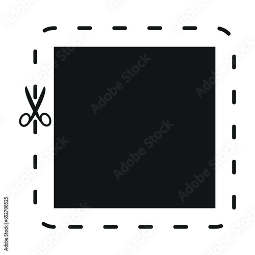 Cut line icon with scissor, cut here guidance, scissors and dash. Coupon mark and symbol for cropping, signifying voucher. Flat vector illustrations isolated in background.