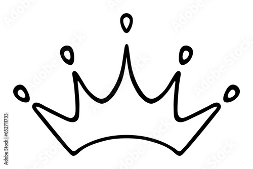 Sparkling crown. Front view. Sketch. Precious headdress with sharp ends. Attribute of a royal person. Vector illustration. Doodle style. Outline on isolated background. Coloring book for children. Ide