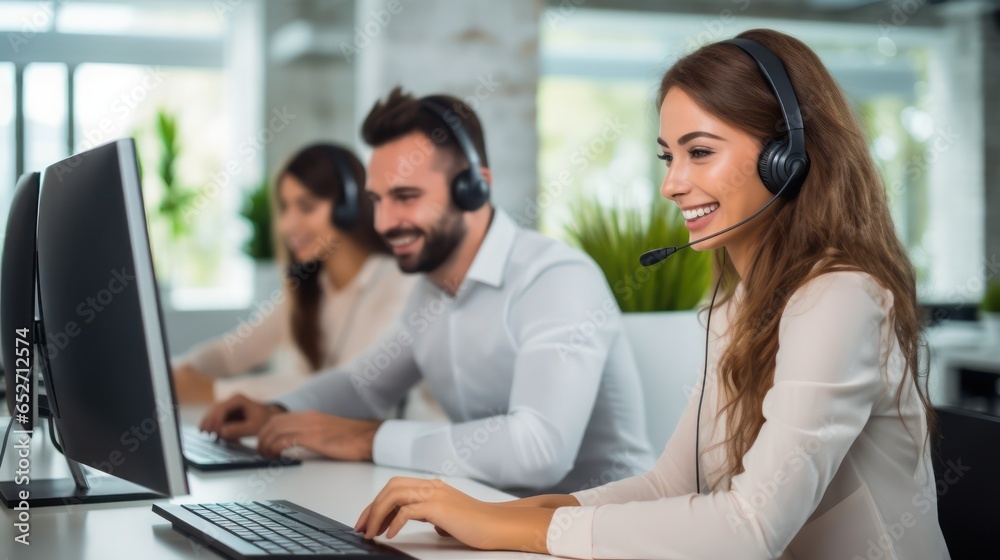 professional call center operators communicate with customers. professional call center operators communicate with customers.