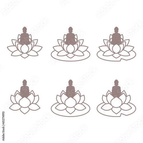 Buddha statue in the lotus vector set