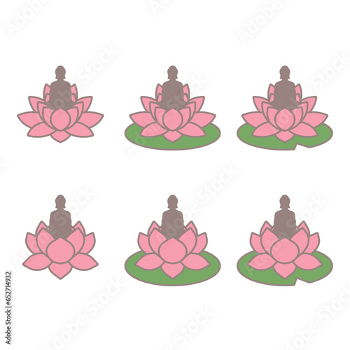 Buddha statue in the lotus vector set