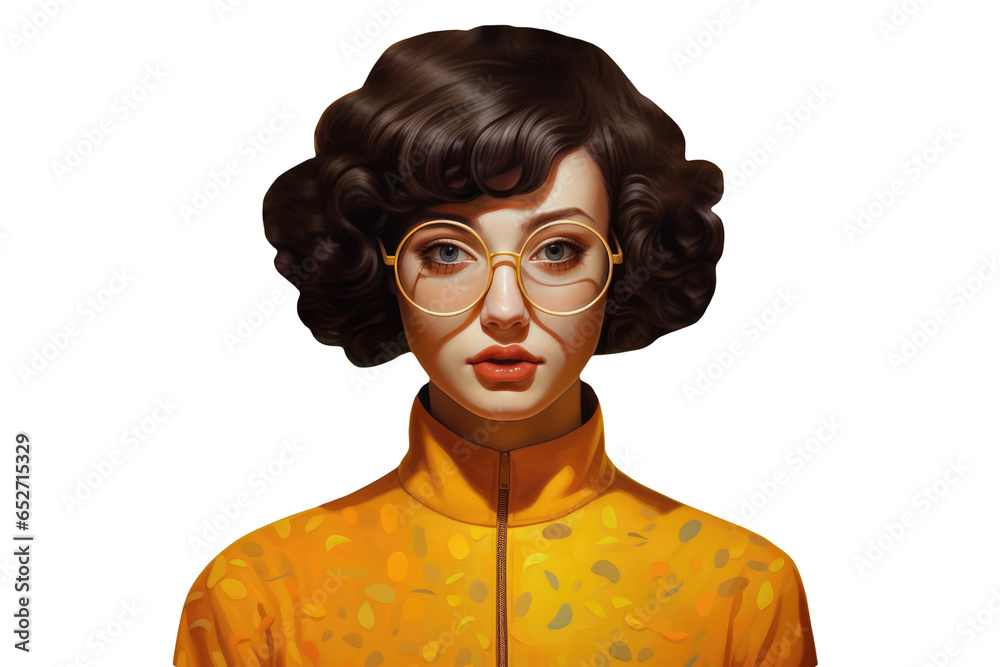 Beauty Portrait of Young Caucasian Woman Wearing Eyeglasses with Orange Floral Shirt. Generative AI Character. Beauty Portrait of Young Caucasian Woman Wearing Eyeglasses with Orange Floral Shirt. Generative AI Character.