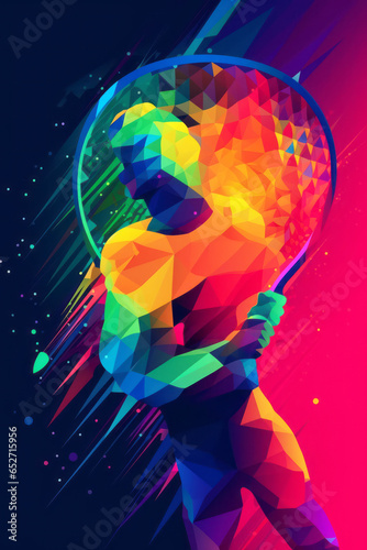 Ilustración de raquetas de tenis, poster de deporte de tenis con colores vivos y brillantes.