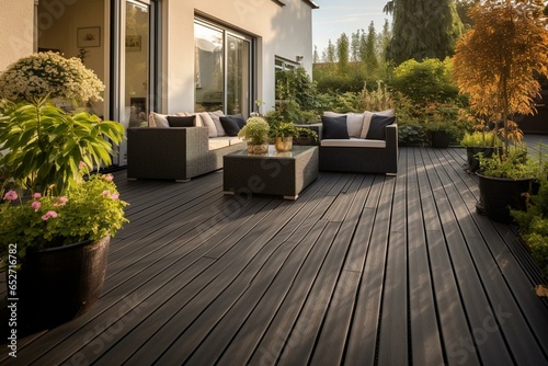 Outdoor decking made from composite materials. Generative AI