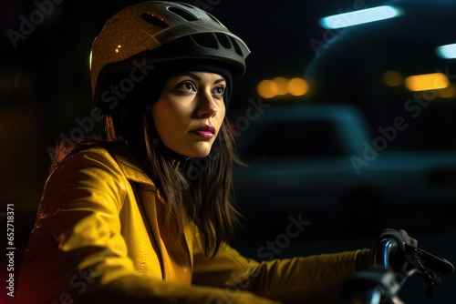 A Fictional Character Created By Generative AI.A Young Female Wearing a Helmet, Posing with a Car and a Motorcycle © shelbys