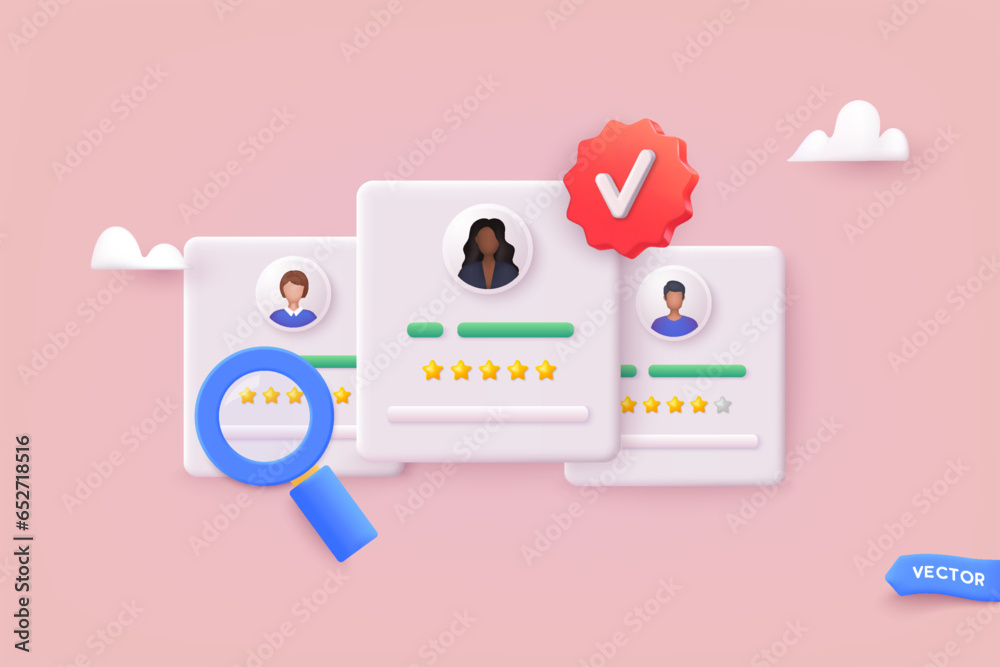 Recruitment and employment service. HR agency and headhunting company. Job interview, employment process, choosing a candidate concept. 3D Web Vector Illustrations.