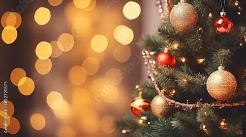 Sparkling Lights and Decorations Adorning a Festive Tree  New Year s preparations  with copy space