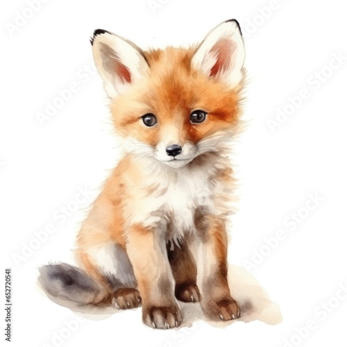 Cute little fox watercolor illustration © Evarelle